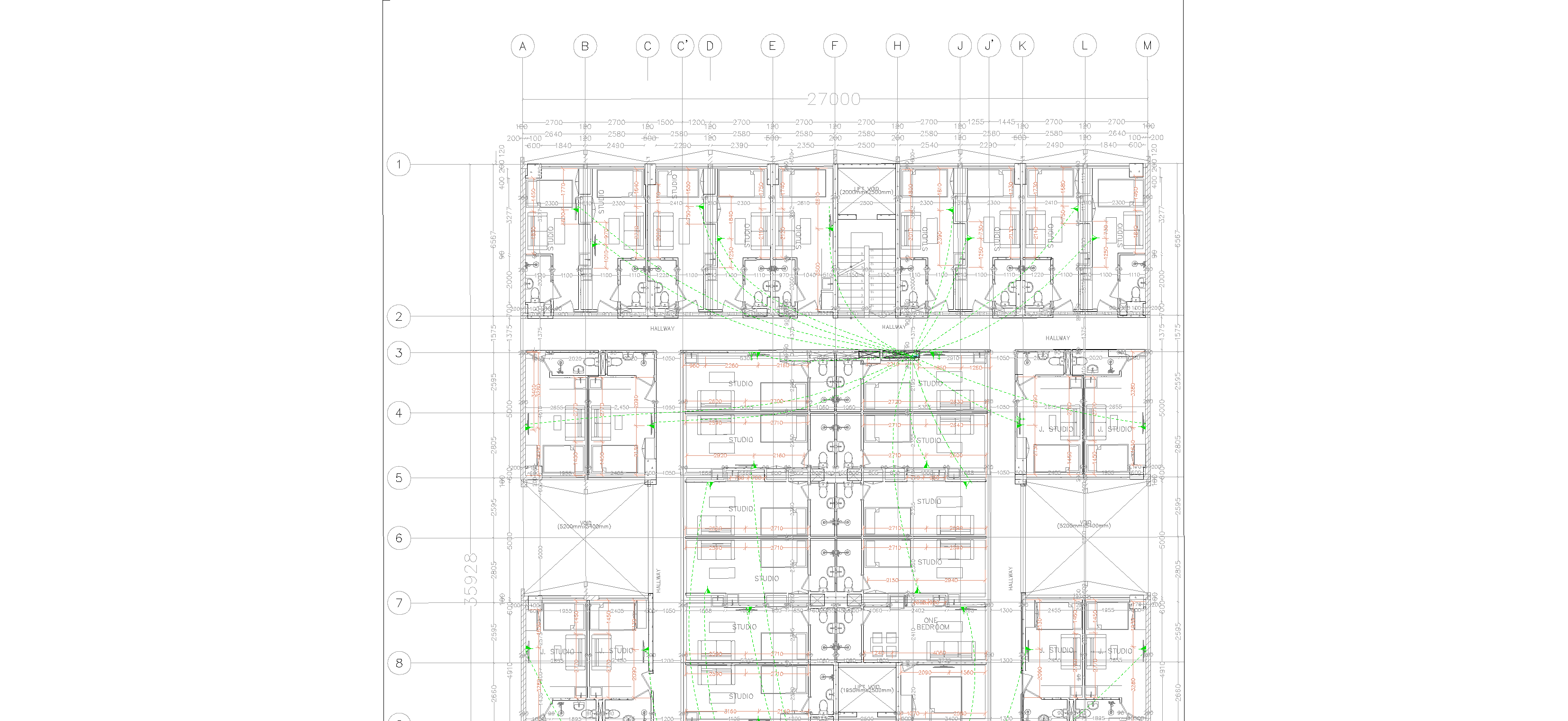 Building section showing floor by floor data layout