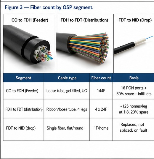 Fiber count by OSP segment