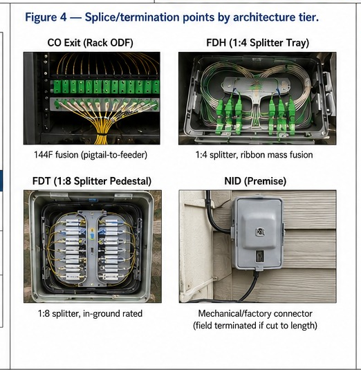 Splice and termination points by architecture tier