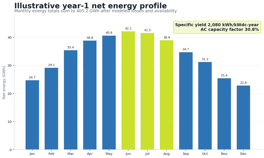 Illustrative year-1 net energy profile by month